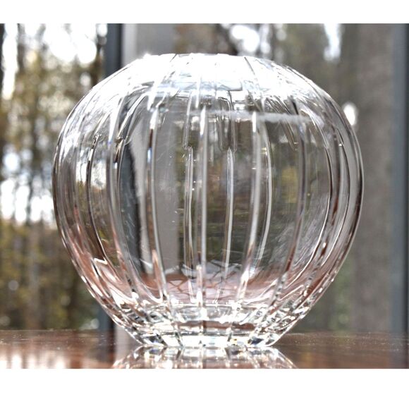 Vintage Spiegelau German Crystal Rose Bowl Sphere Vase Vertical Panel Cut 7.5" - Picture 4 of 6